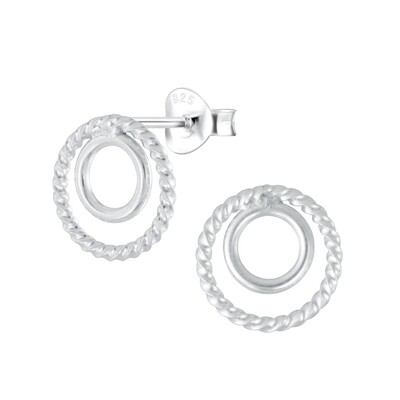 Double circle knopjes twisted en smooth  925 sterling zilver