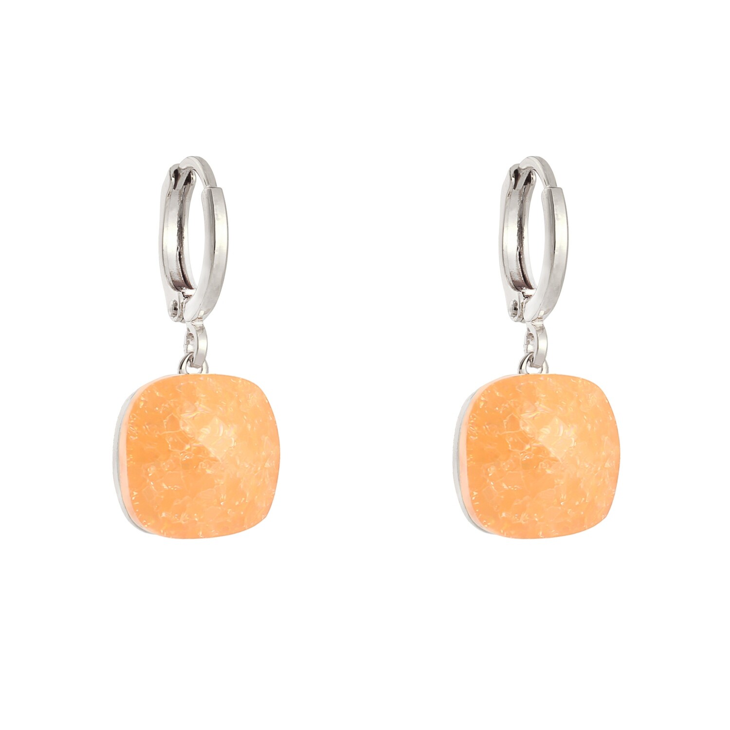 Orange stone oorbellen zilver