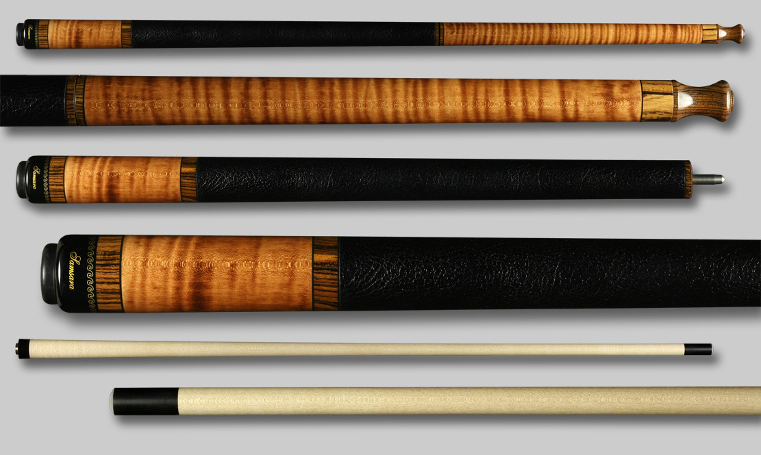 Samsara Break/Jump Cue - Stained Curly / Black Leather Wrap