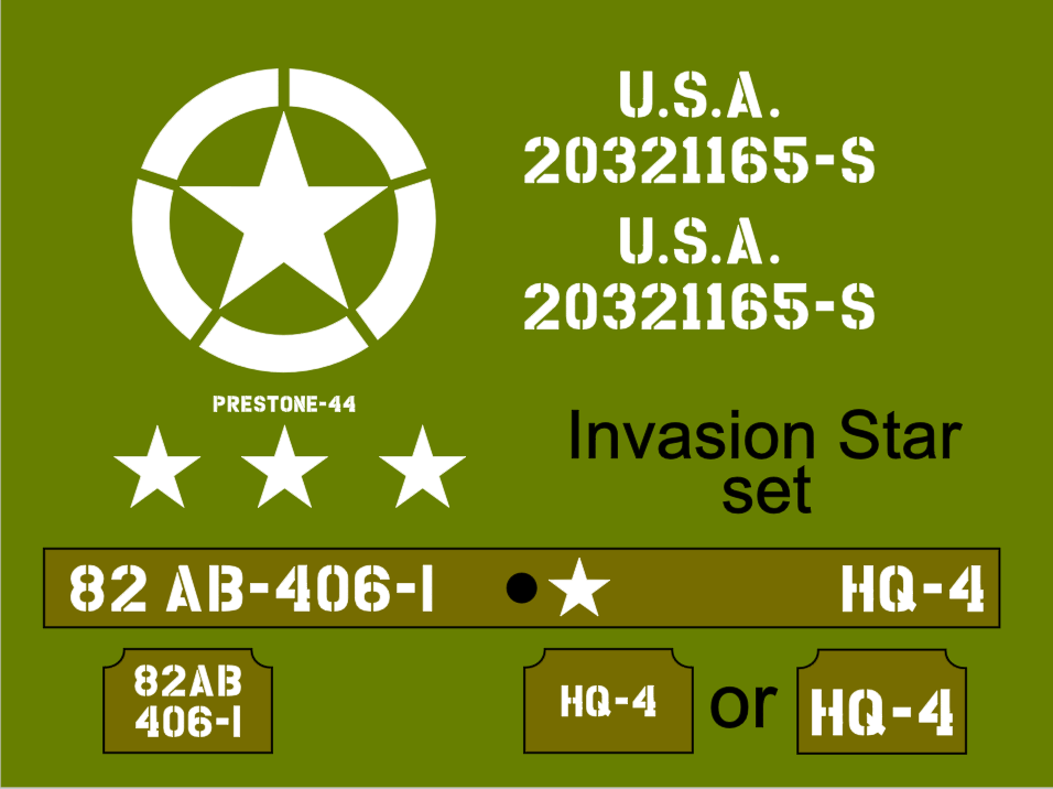 1/6th 1:6 Scale Jeep Invasion Star Jeep stencil set to suit Dragon RocHobby size model