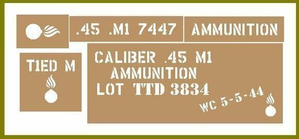 45 Cal ammo box stencil set to suit re-enactors ww2 army Jeep prop