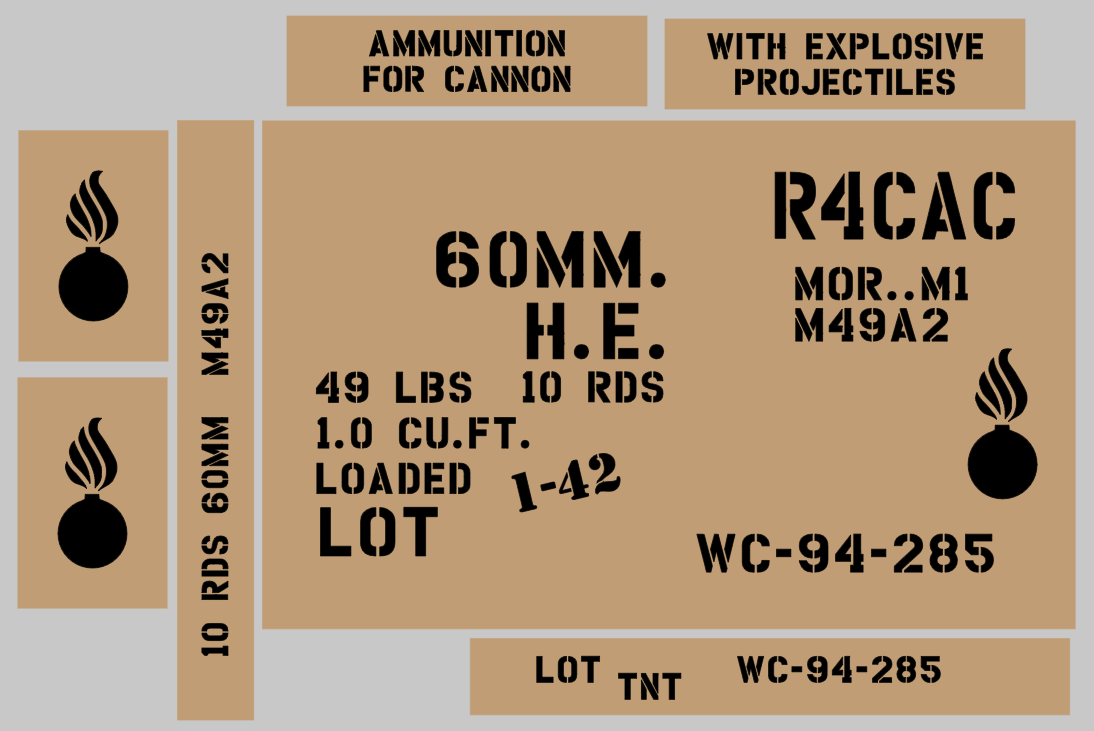 60mm Mortar ammo box stencil set (Mk2)
