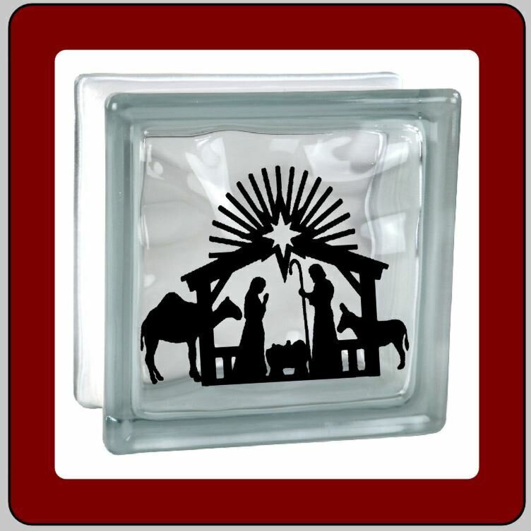 Christmas Nativity Stable decals stickers set of 3 for 8&quot; x 8&quot; Glass blocks.