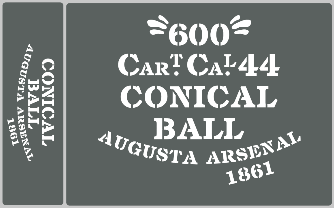 Conical Ball ammunition box stencils American Civil war (A) prop