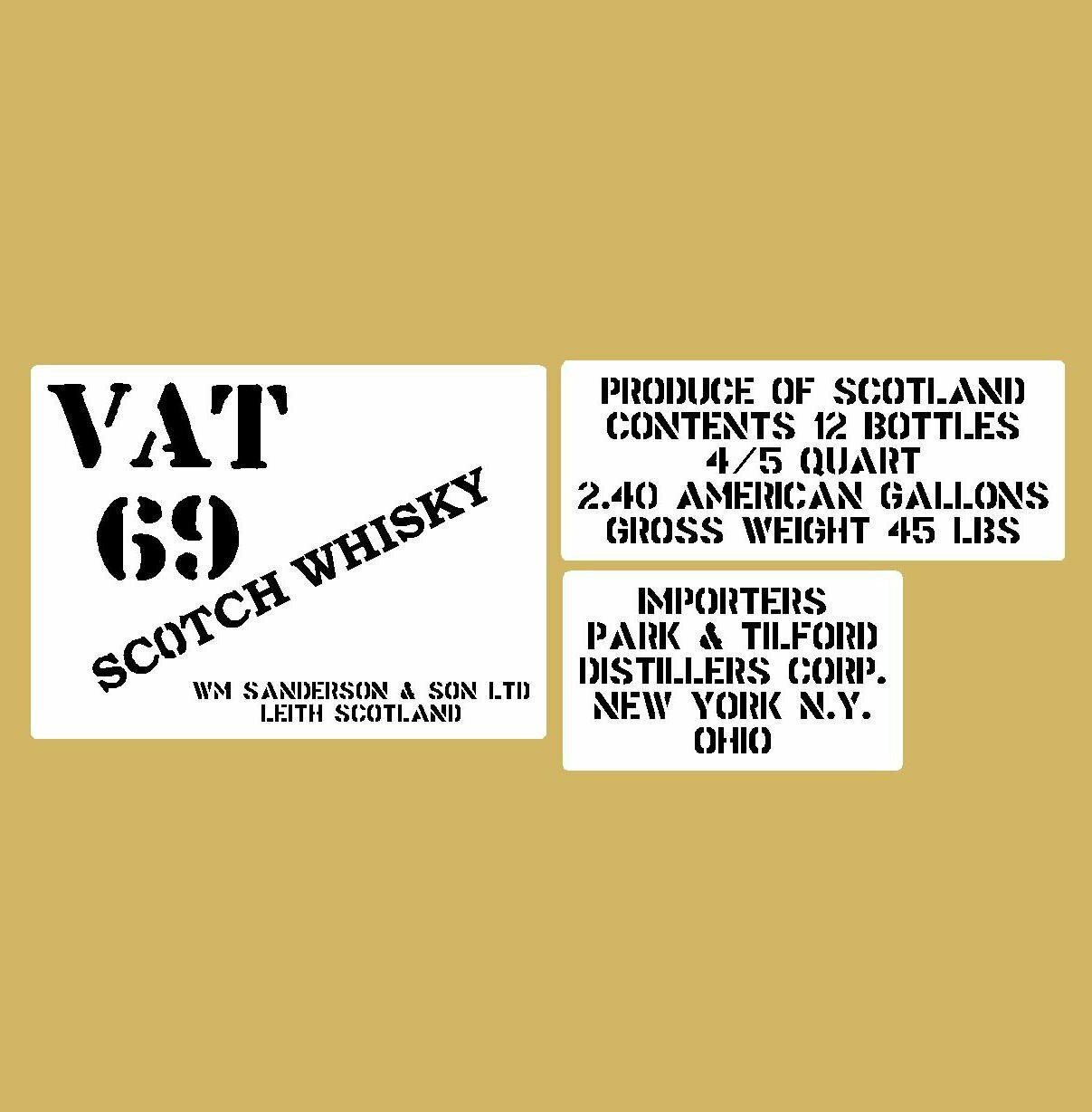 VAT 69 whisky crate stencil set for re-enactors ww2 army prop
