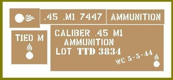 45 Cal ammo box stencil set to suit re-enactors ww2 army J eep prop