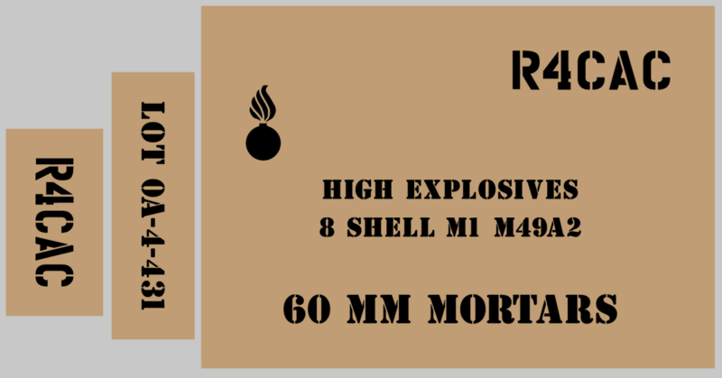 60mm Mortar ammo box stencil set to suit re-enactors ww2 army J eep prop