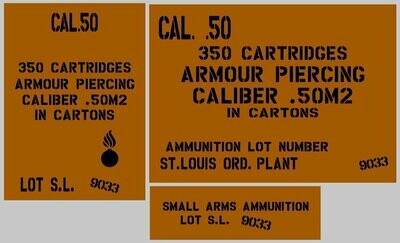 50 Cal Armour Piercing ammo box stencil set to suit re-enactors ww2 army Jeep prop