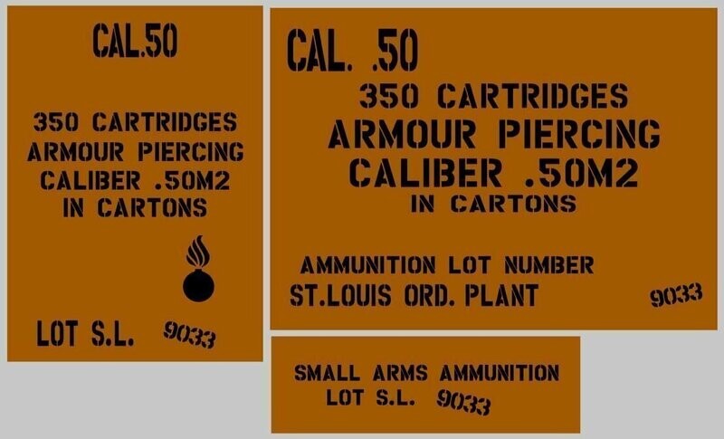 50 Cal Armour Piercing ammo box stencil set to suit re-enactors ww2 army J eep prop