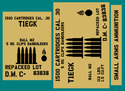 30 Cal Bandoleers 5 round ammo box stencil set