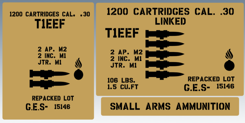 30 Cal linked ammo box stencil set to suit re-enactors ww2 army J eep prop