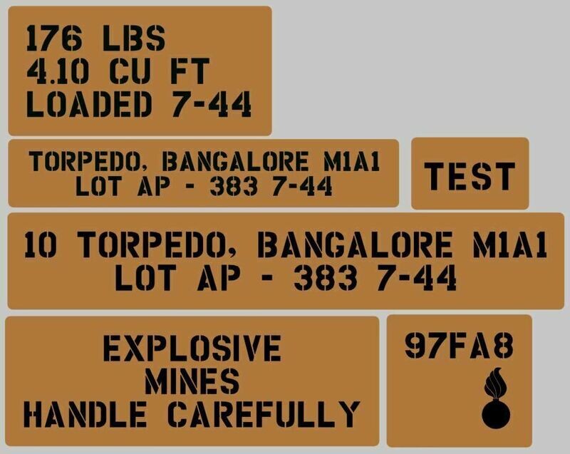 Bangalore torpedo crate stencil set to suit re-enactors ww2 army J eep prop