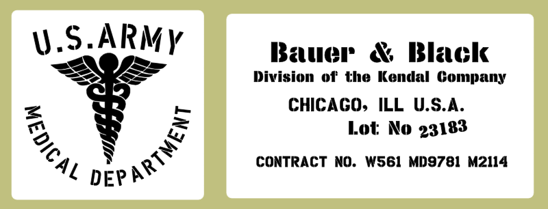 Medical stencil set, Bauer &amp; Black (med 9) stencil set for re-enactors ww2 army prop