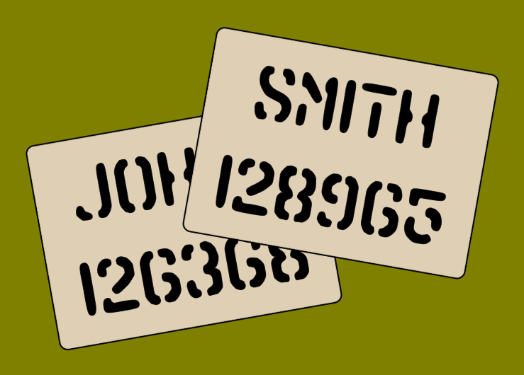 Name and number stencil for re-enactors prop ww2 wartime
