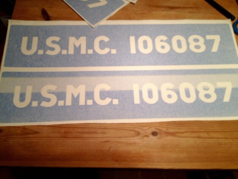 Factory font Bonnet / Hood U.S.M.C. stencils to suit J eeps etc