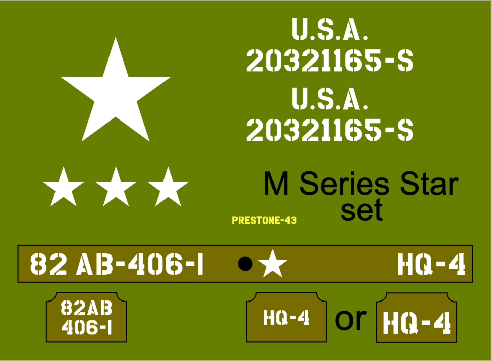 1/12th 1:12 Scale Jeep M Series star stencil set to suit Dragon RocHobby size model