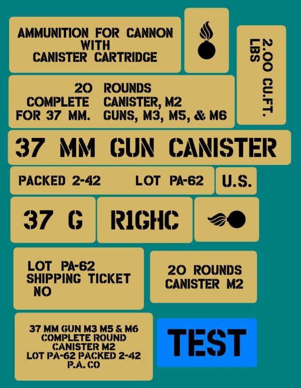 37mm Gun Canister box stencil set (Mk4)