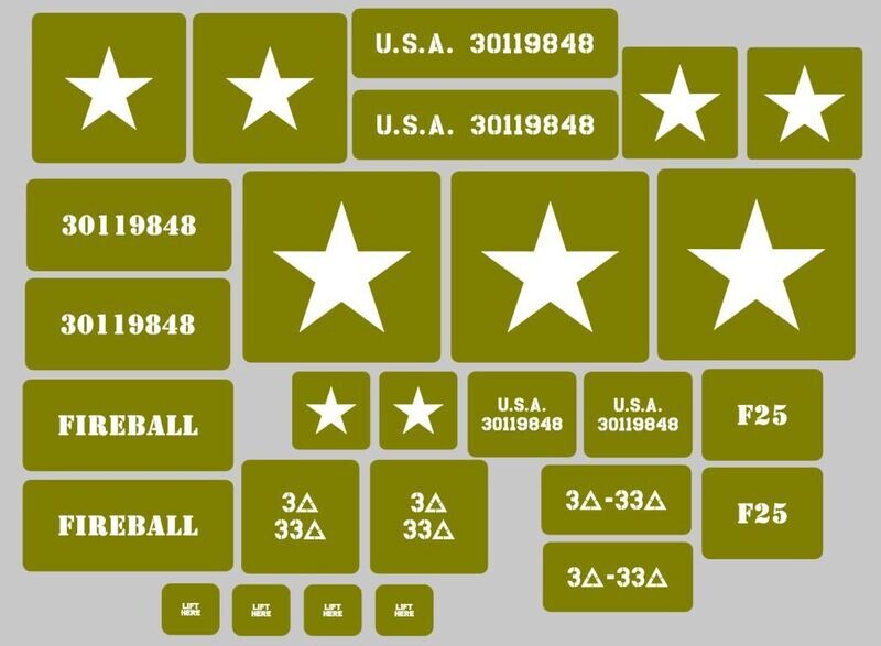 1/6th 1:6 Scale Armortek Pershing M26 tank stencil set