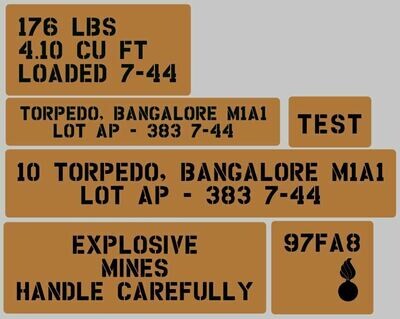 Bangalore torpedo crate stencil set to suit re-enactors ww2 army J eep prop