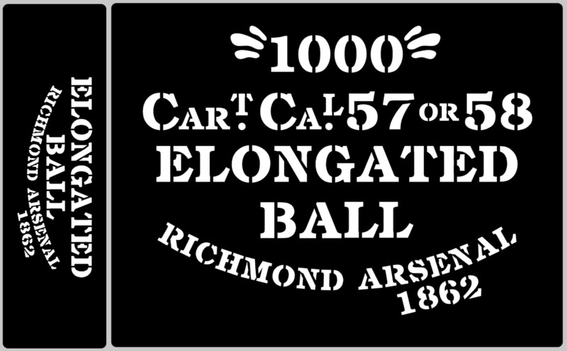 Elongated Ball ammunition box stencils American Civil war.