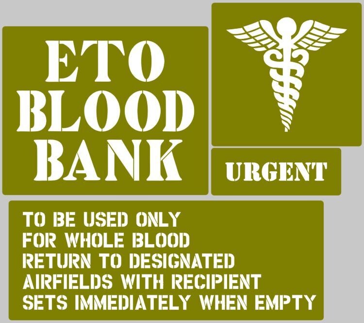 ETO Blood Bank Mermite Or Marmite container stencil set to suit re-enactors ww2 army medical prop