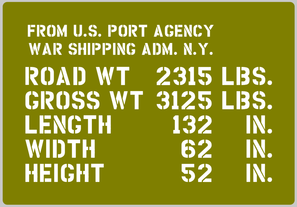 J eep shipping detail stencil (full) ww2 J eep Ford wartime military vehicle