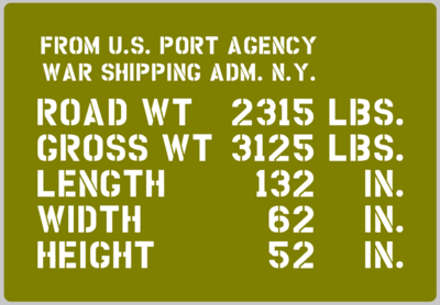 J eep shipping detail stencil (full) ww2 J eep Ford wartime military vehicle