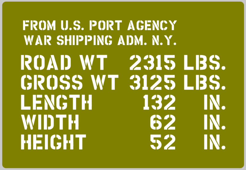 J eep shipping detail stencil (full) ww2 J eep Ford wartime military vehicle