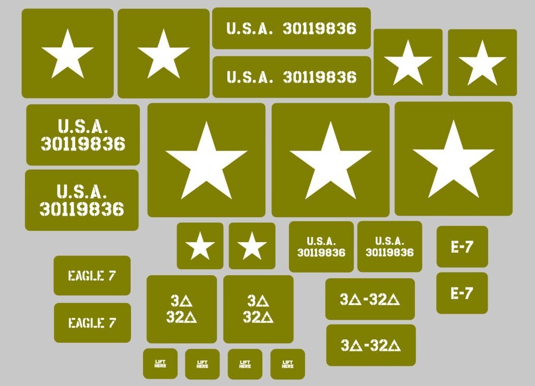 1/6th 1:6 Scale Armortek Pershing M26 tank "SPICY" "HELL" "FIREBALL" "EAGLE 7"  stencil set