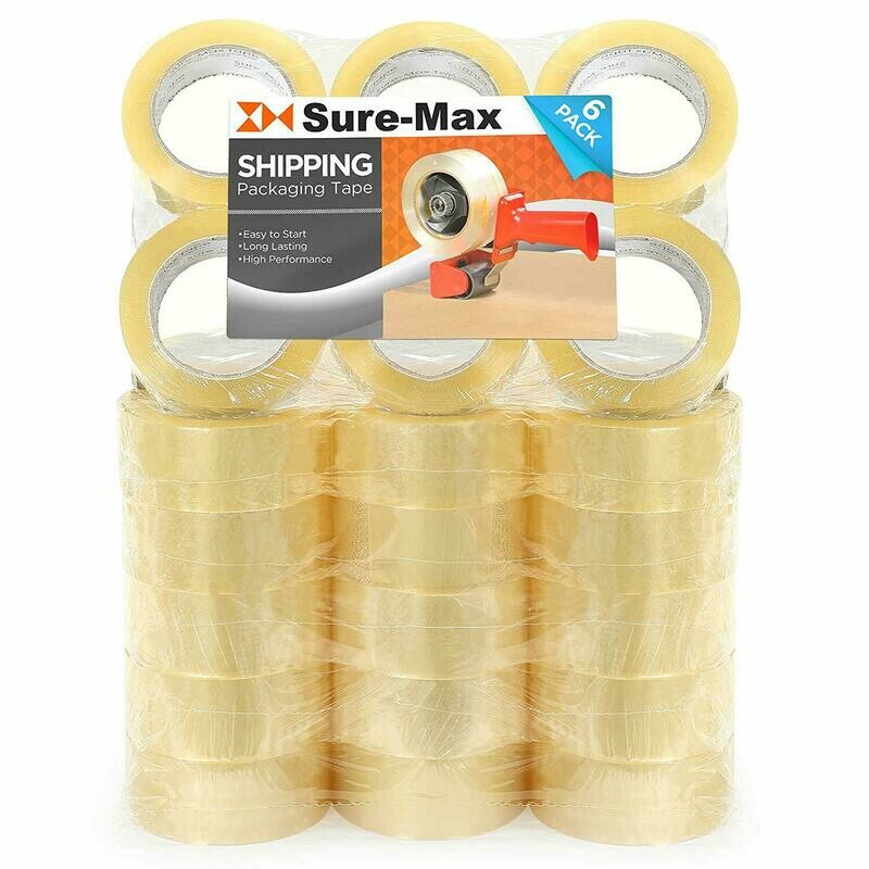 6 Pack of Sure-Max Premium Roll of Clear Packing Tape, 330 Feet (110 Yards), 1.8 mil