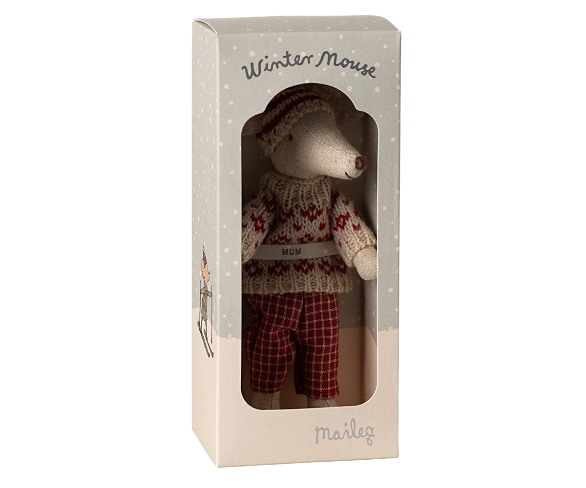 MAILEG - Wintermaus mit Skiset - "Mama (Rot)"