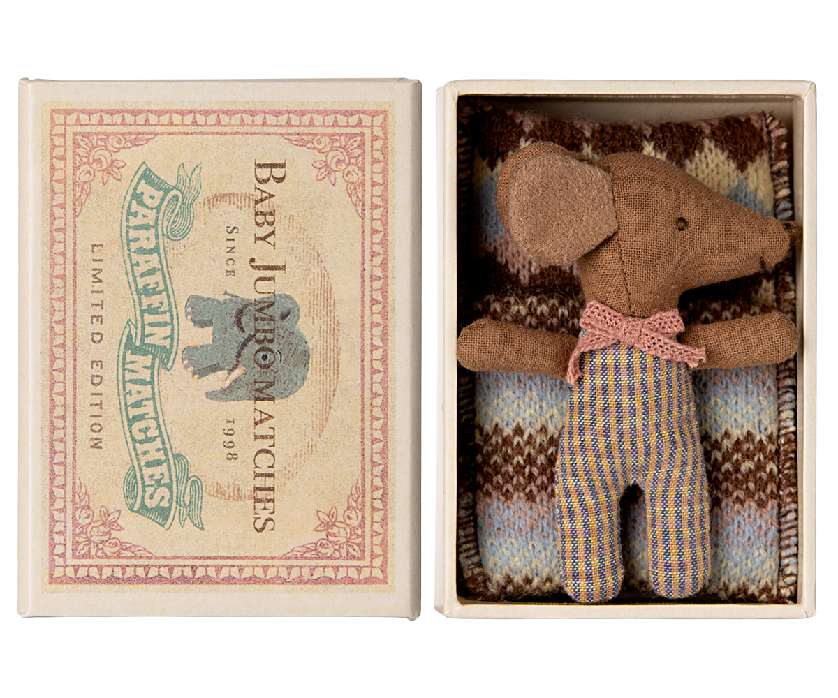 MAILEG - Sleepy wakey baby maus in Streichholzschachtel - "Rose"
