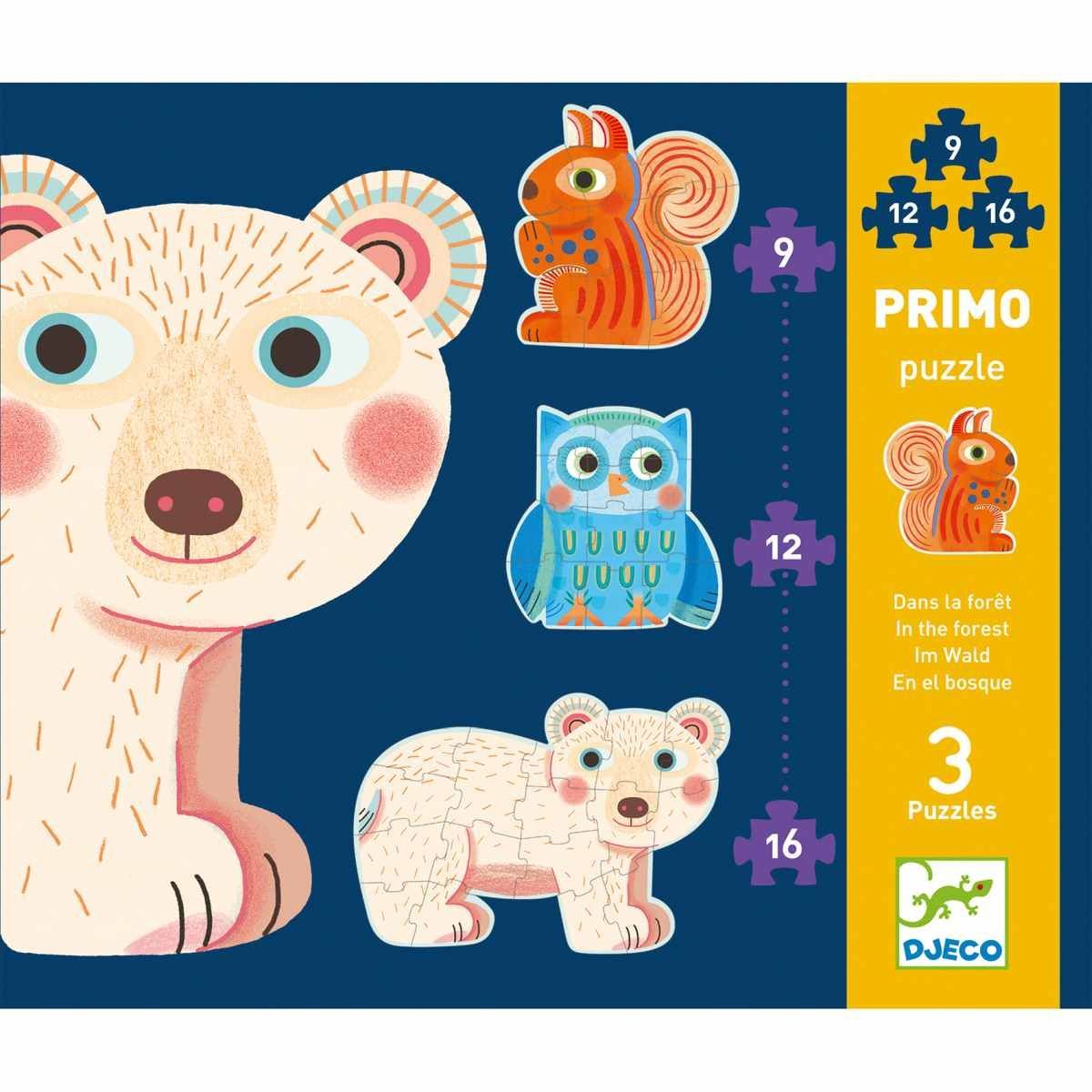 3 PUZZLES - IM WALD - 9, 12, 16 Teile  von Djeco