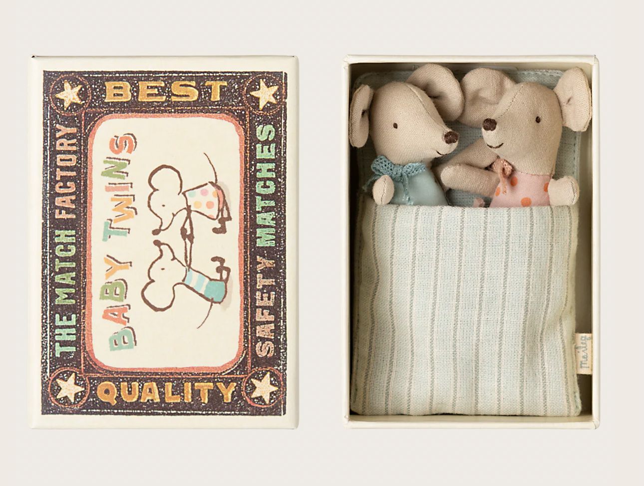 MAILEG - Babymäuse in Streichholzschachtel - "Zwillinge"