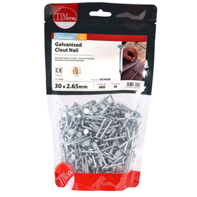 30mm Galvanised ELH Clout Nails 1KG
