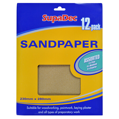 General Purpose Sandpaper Pack 12 Assorted