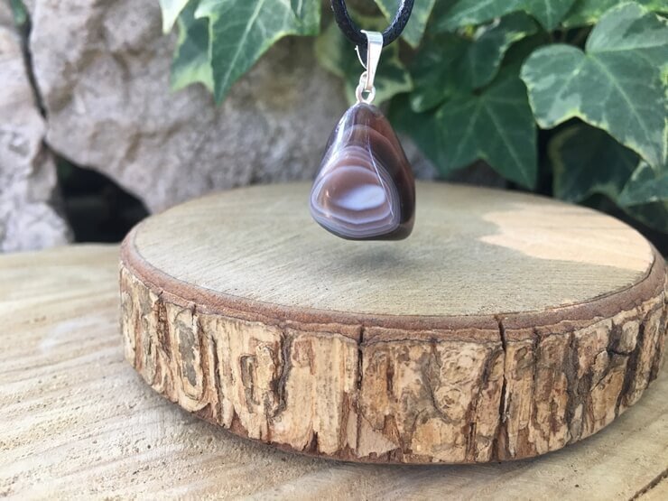 Cordon et Pendentif Agate Botswana A+ Naturelle - Afrique Australe