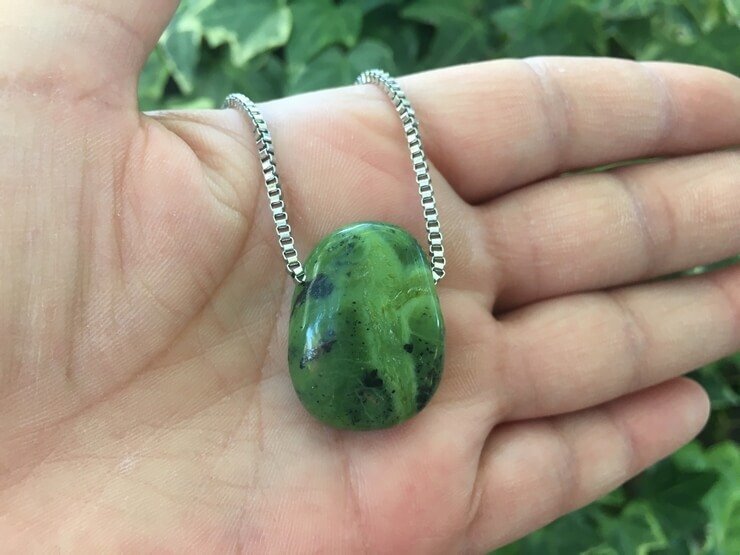 Chaîne et Pendentif Jade Néphrite AA+ - Canada - Pierre Naturelle Qualité Supérieure