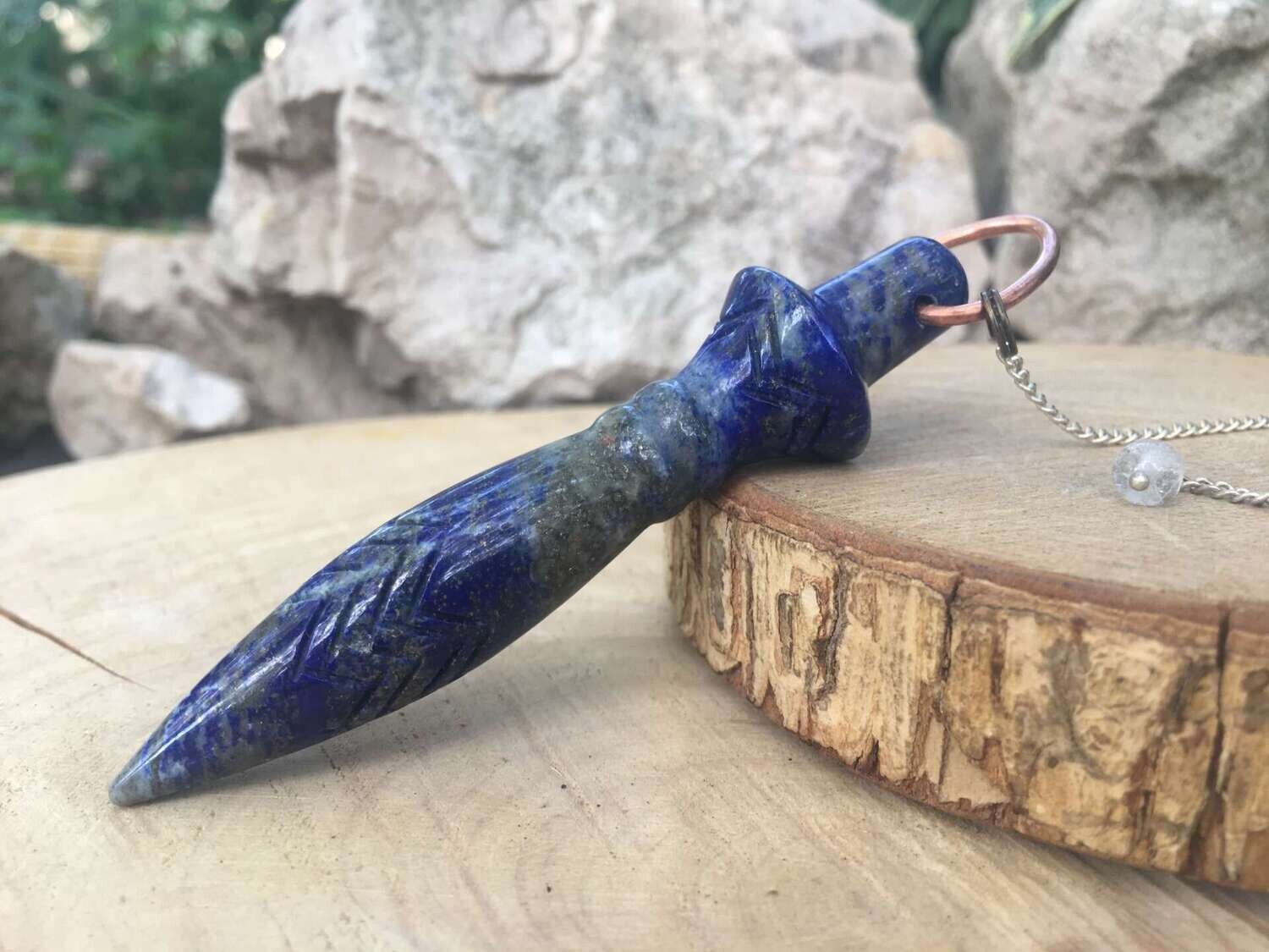 Pendule Thot taillé à la main, Lapis Lazuli AAA - Radiesthésie, Divination, Purification et Rechargement des pierres -