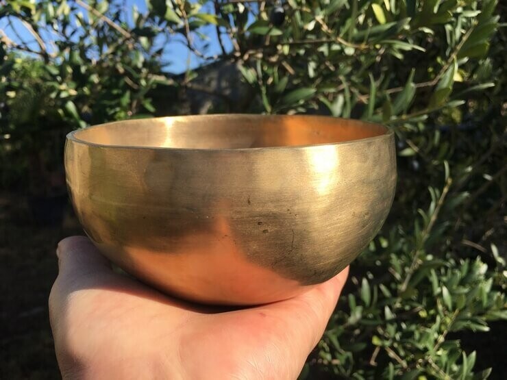 Bol tibétain fait main Cho pa,12,5 cm, 455 g, maillet offert
