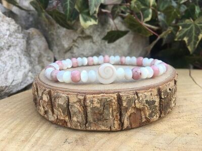 Bracelet Thulite (Zoïsite) A, Nacre AA et Œil de sainte Lucie AA Naturelles - Anti stress et Estime de soi -