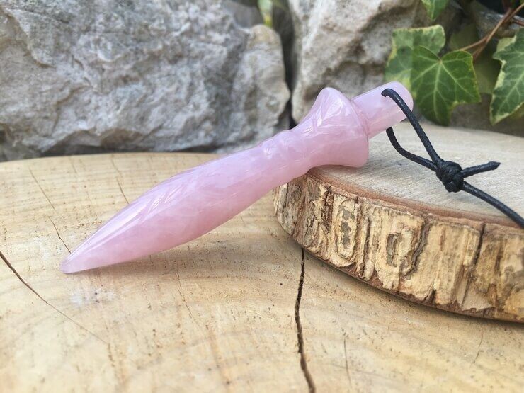 Pendule de Thot taillé à la main, Quartz rose Extra- Radiesthésie, Divination, Purification et Rechargement des pierres -