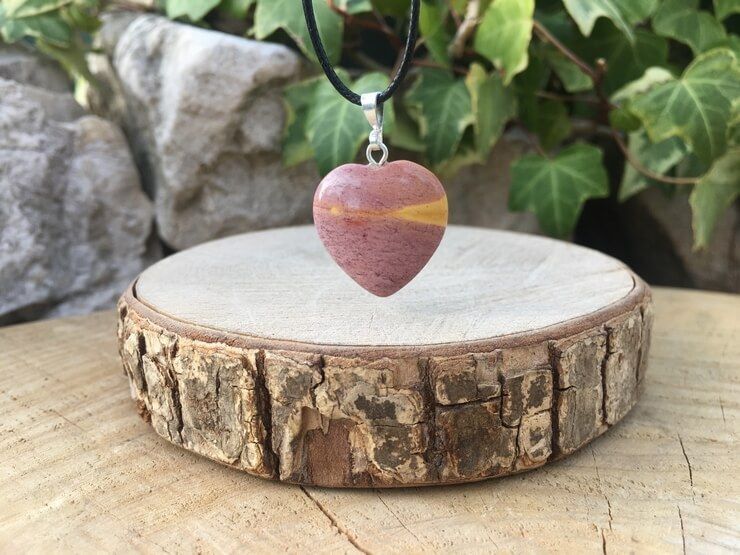Collier cœur Jaspe Mokaïte AAA Naturel Canada - Stabilité émotionnelle et Protection -