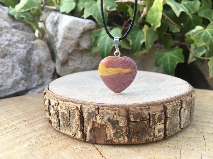 Collier cœur Jaspe Mokaïte AAA Naturel Canada - Stabilité émotionnelle et Protection -