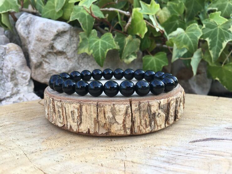 Bracelet Obsidienne Noire AA Naturelle Mexique - Pierre Qualité Supérieure - Puissante Pierre de Protection