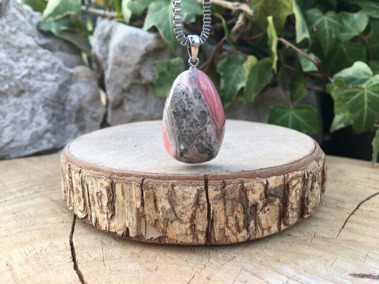 Chaîne et Pendentif Rhodochrosite AAA bélière Argent 925 - Argentine - Pierre Naturelle Top Qualité (la meilleure)