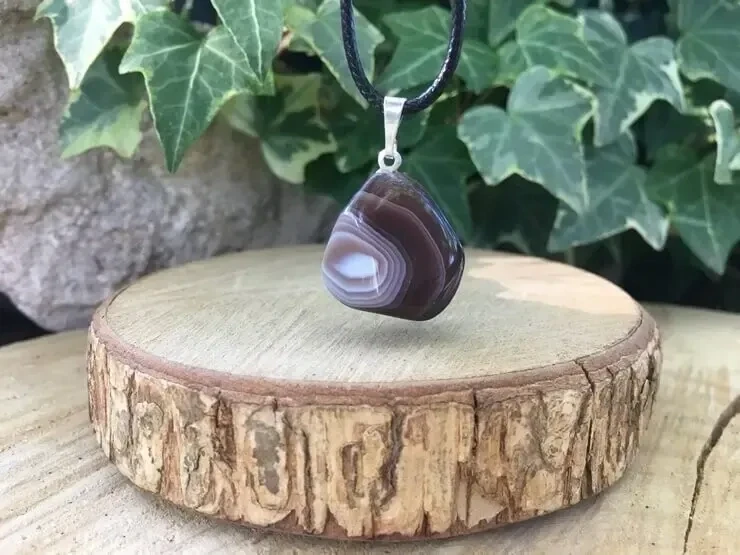 Cordon et Pendentif Agate Botswana A+ Naturelle - Afrique Australe