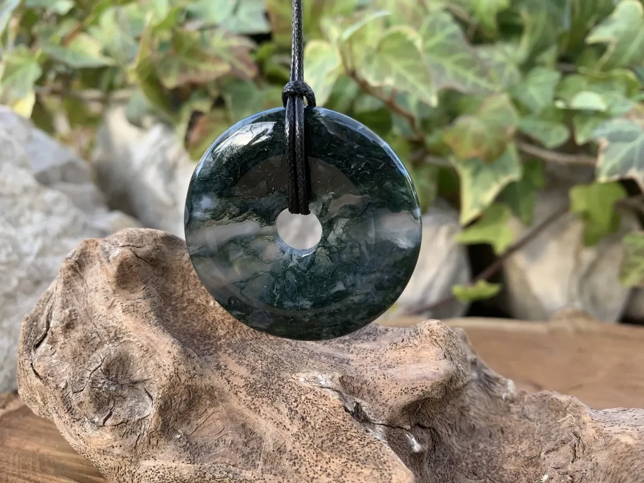 Collier Donut Agate Mousse AAA Naturelle Brésil - Équilibre l’aura et les corps énergétiques - Pierre Top Qualité (la meilleure)