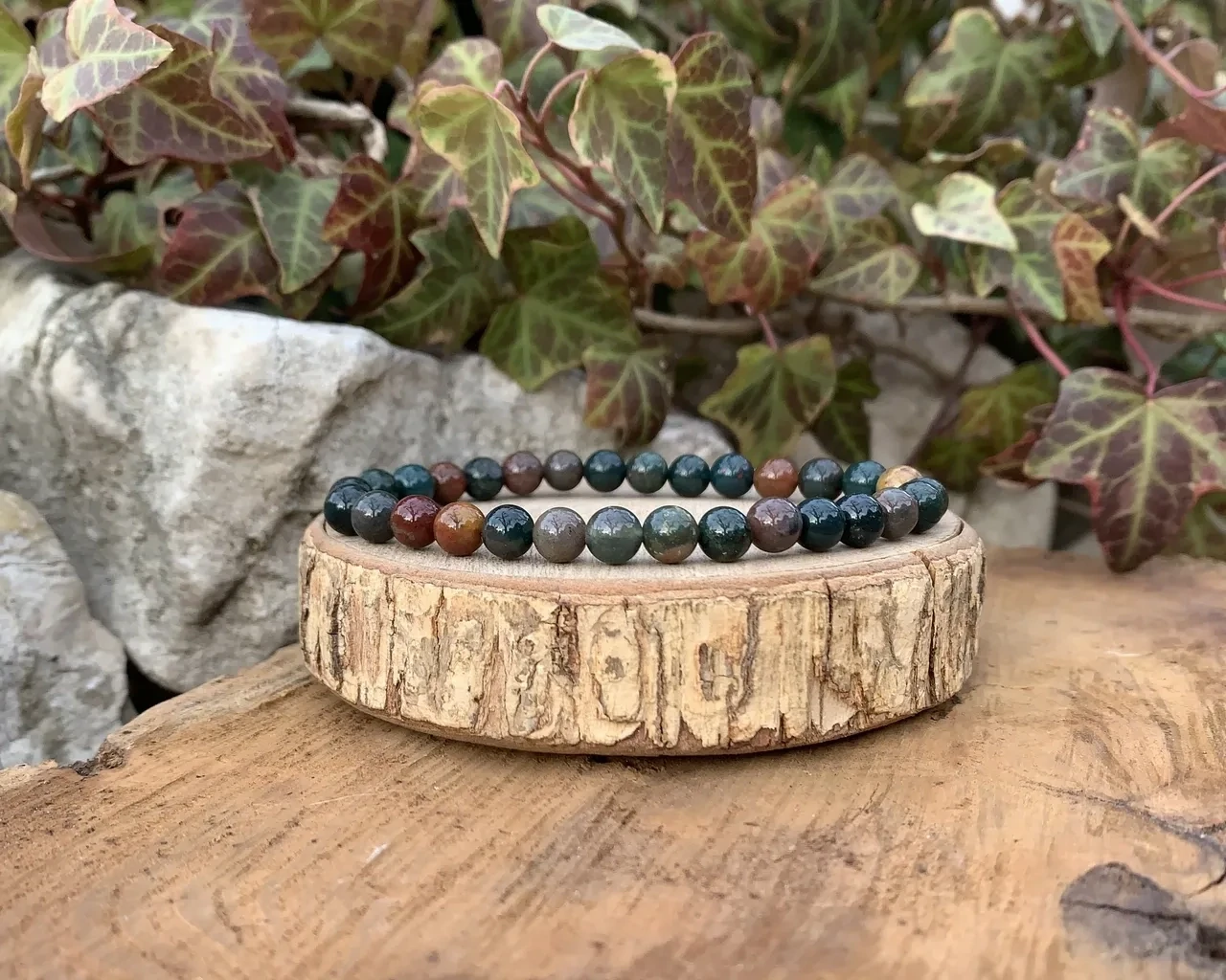 Bracelet Jaspe Héliotrope A+ Naturel - Afrique du sud