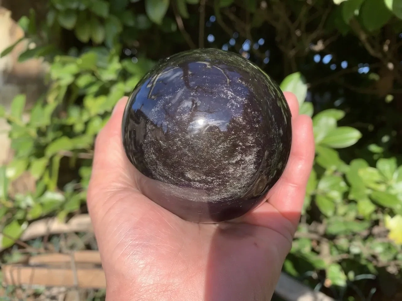 Sphère Obsidienne Œil Céleste Pourpre Argentée AA (82 mm - 684 g) Mexique - Pierre Naturelle Rare Qualité Supérieure